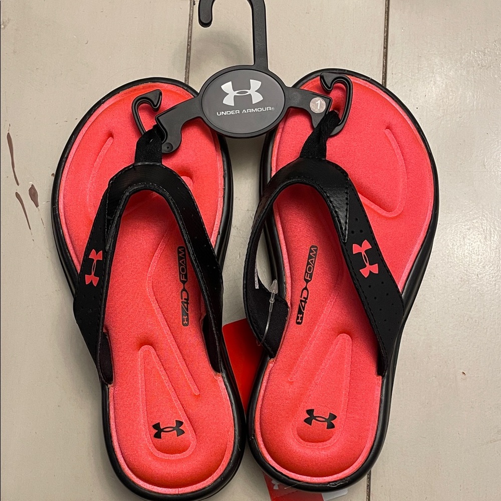 Under Armour Black and Coral Sandals